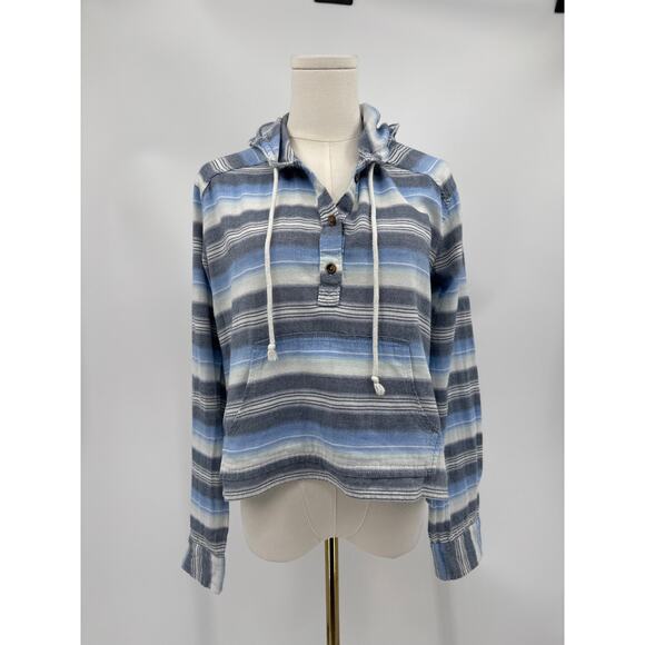 Hollister Womens Striped Pullover Hoodie Blue Gray White 100% Cotton Size Small - Picture 4 of 6